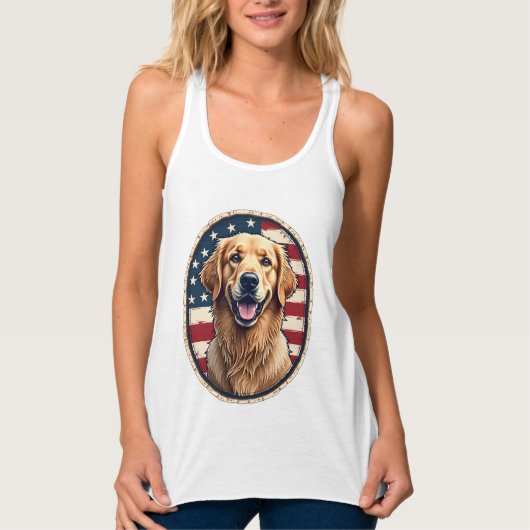 Patriotic Golden Retriever Badge Vintage Tee 4 タンクトップ (正面)