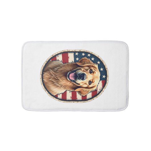 Patriotic Golden Retriever Badge Vintage Tee 4 バスマット (正面)
