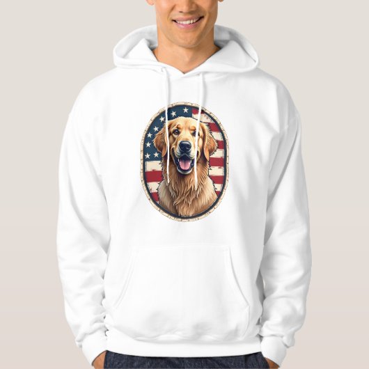 Patriotic Golden Retriever Badge Vintage Tee 4 パーカ (正面)