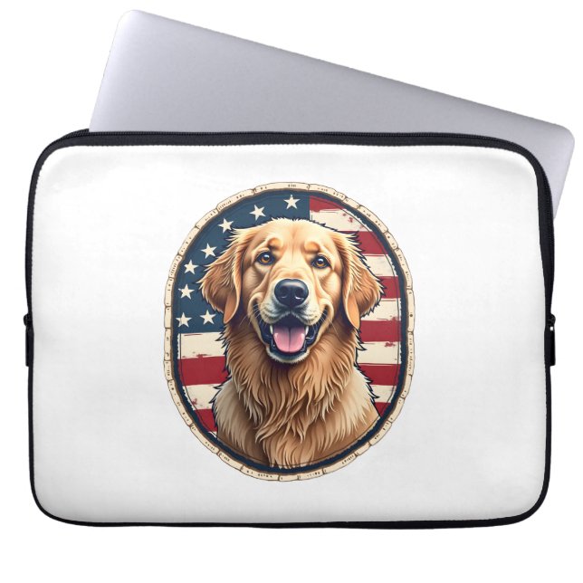 Patriotic Golden Retriever Badge Vintage Tee 4 ラップトップスリーブ (正面)