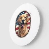Patriotic Golden Retriever Badge Vintage Tee 4 ラージ壁時計 (傾斜)