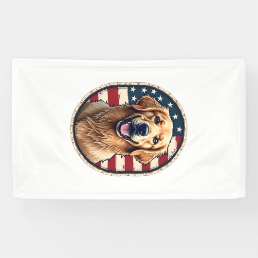 Patriotic Golden Retriever Badge Vintage Tee 4 横断幕 (横)