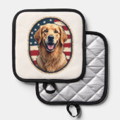 Patriotic Golden Retriever Badge Vintage Tee 4 鍋敷き (正面/裏面)