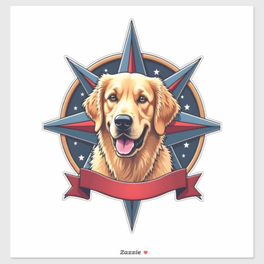 Patriotic Golden Retriever Compass Star Tee 2 シール (シート)