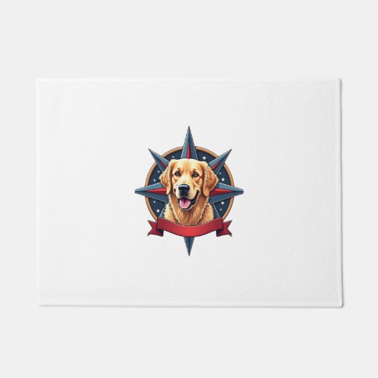 Patriotic Golden Retriever Compass Star Tee 2 ドアマット (正面)