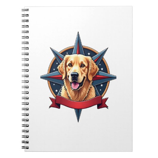 Patriotic Golden Retriever Compass Star Tee 2 ノートブック (正面)