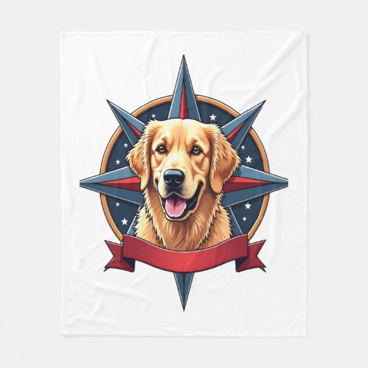 Patriotic Golden Retriever Compass Star Tee 2 フリースブランケット (正面)
