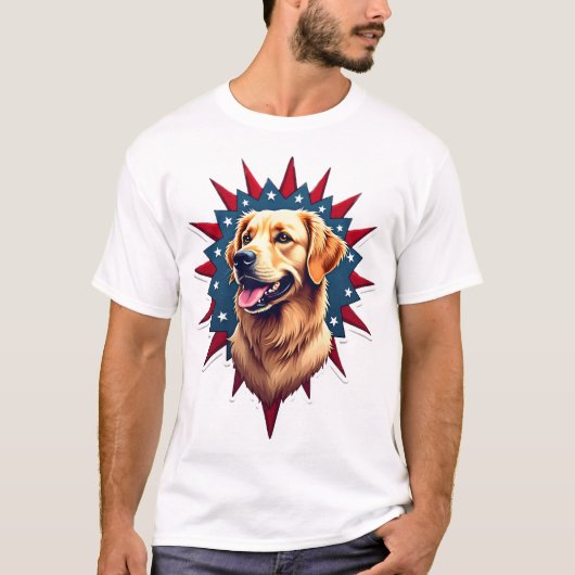 Patriotic Golden Retriever Corner Burst Shirt 2 Tシャツ (正面)