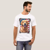 Patriotic Golden Retriever Corner Frame Shirt 3 Tシャツ (正面フル)