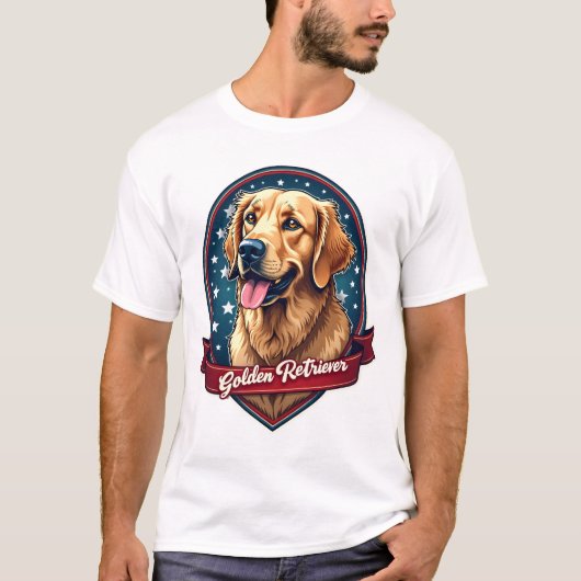 Patriotic Golden Retriever Crest Vintage Tee 2 Tシャツ (正面)