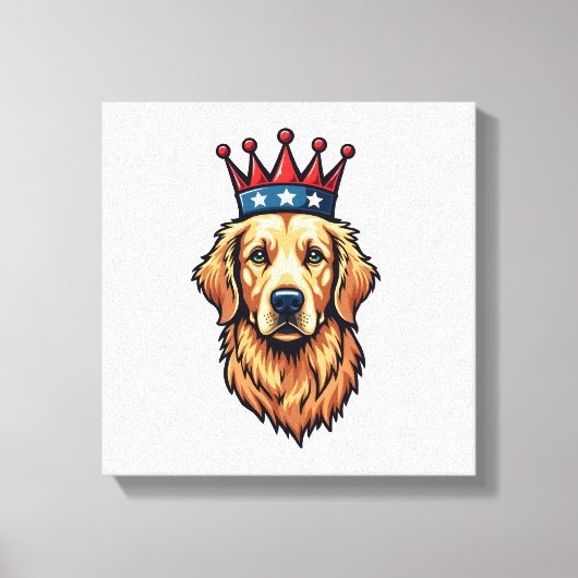 Patriotic Golden Retriever Crown Emblem Tee キャンバスプリント (正面)