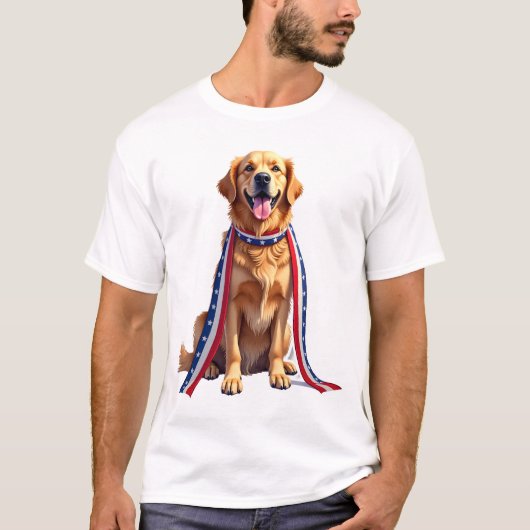 Patriotic Golden Retriever Falling Ribbon Shirt 2 Tシャツ (正面)