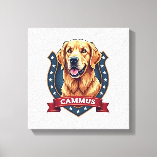 Patriotic Golden Retriever Family Crest Shirt キャンバスプリント (正面)