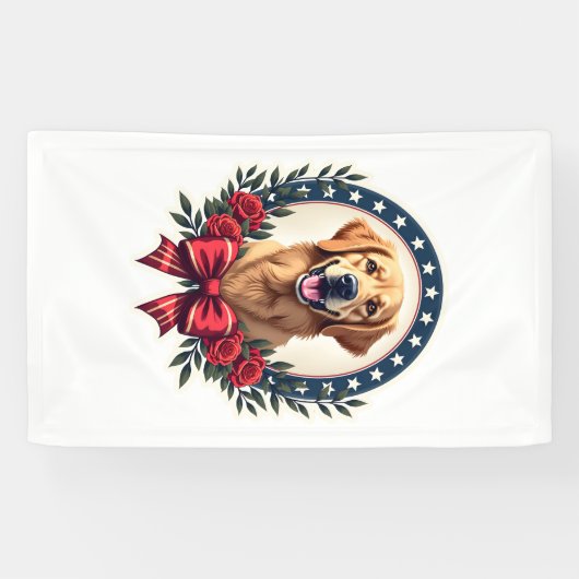Patriotic Golden Retriever Floral Knot Shirt 横断幕 (横)