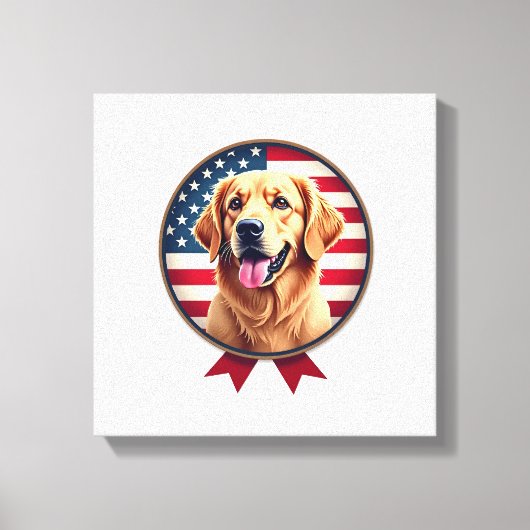 Patriotic Golden Retriever Gentle Medallion Tee キャンバスプリント (正面)