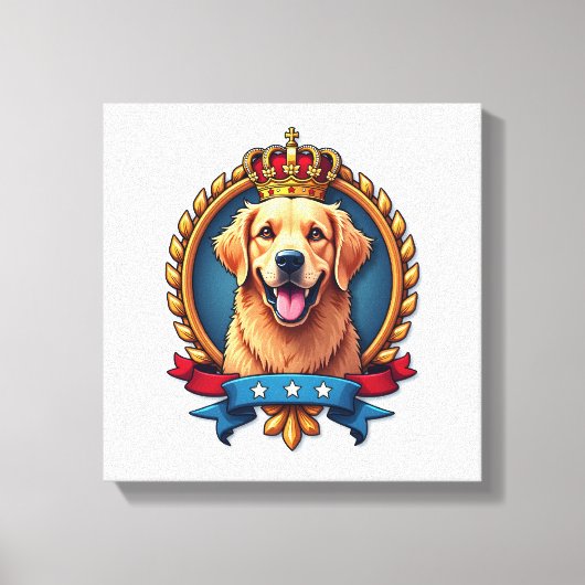 Patriotic Golden Retriever Grand Crest Shirt キャンバスプリント (正面)
