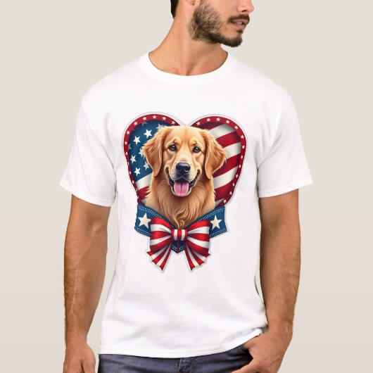 Patriotic Golden Retriever Heart Vintage Shirt 2 Tシャツ (正面)