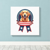 Patriotic Golden Retriever Heritage Ribbon Shirt キャンバスプリント (インサイチュ (ウッドフロア))