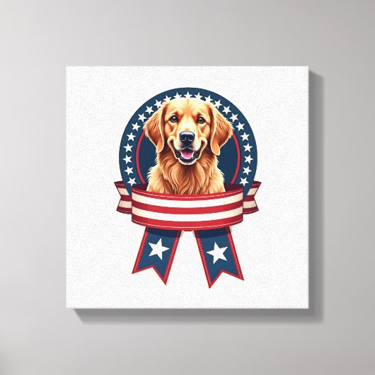Patriotic Golden Retriever Heritage Ribbon Shirt キャンバスプリント (正面)