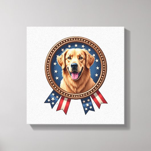 Patriotic Golden Retriever Legacy Medallion Tee キャンバスプリント (正面)