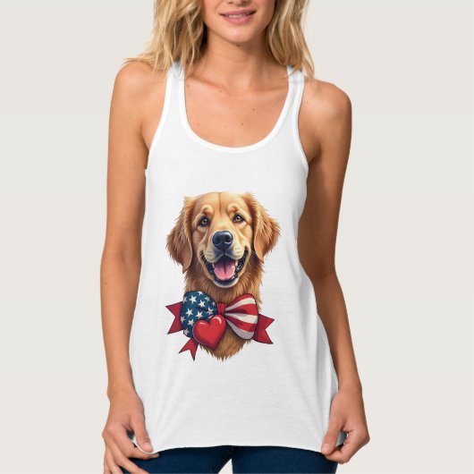 Patriotic Golden Retriever Lover Vintage Shirt タンクトップ (正面)