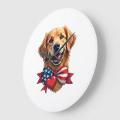 Patriotic Golden Retriever Lover Vintage Shirt ラージ壁時計 (傾斜)