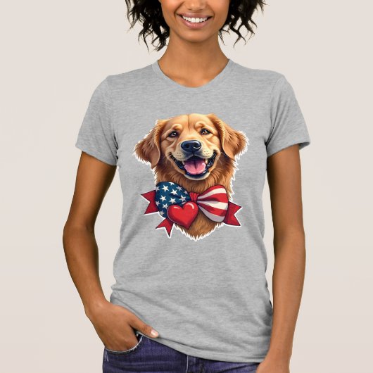 Patriotic Golden Retriever Lover Vintage Shirt Tシャツ (正面)