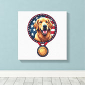 Patriotic Golden Retriever Medal Vintage Tee 3 キャンバスプリント (インサイチュ (ウッドフロア))