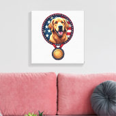 Patriotic Golden Retriever Medal Vintage Tee 3 キャンバスプリント (インサイチュ (リビング))