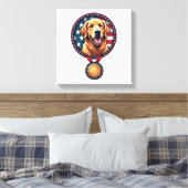 Patriotic Golden Retriever Medal Vintage Tee 3 キャンバスプリント (インサイチュ (寝室))