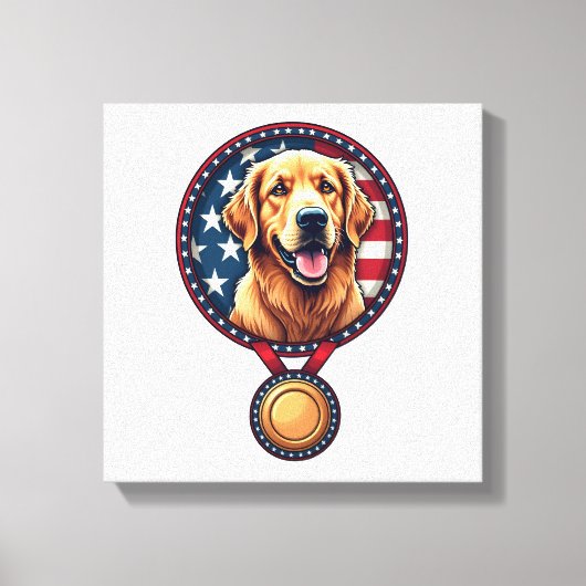Patriotic Golden Retriever Medal Vintage Tee 3 キャンバスプリント (正面)