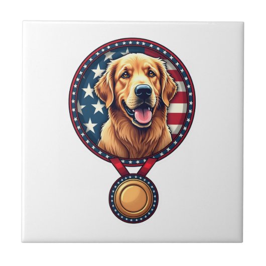 Patriotic Golden Retriever Medal Vintage Tee 3 タイル (正面)