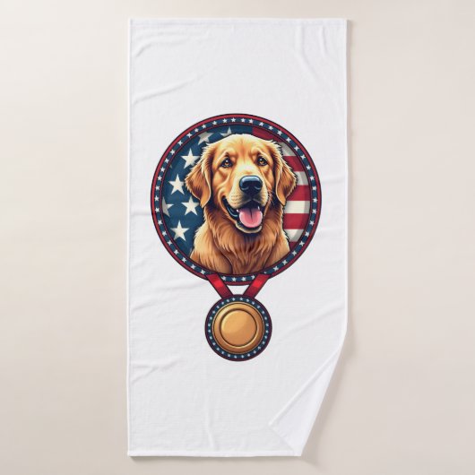 Patriotic Golden Retriever Medal Vintage Tee 3 バスタオル (バスタオル)