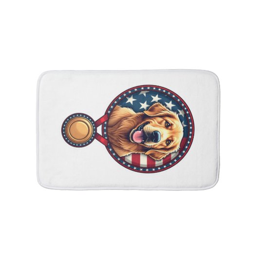 Patriotic Golden Retriever Medal Vintage Tee 3 バスマット (正面)