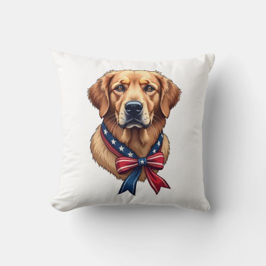 Patriotic Golden Retriever Memorial Day Tee 3 クッション (正面)