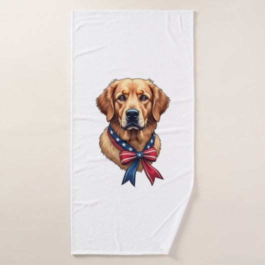 Patriotic Golden Retriever Memorial Day Tee 3 バスタオル (バスタオル)