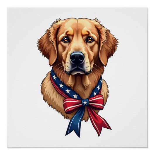 Patriotic Golden Retriever Memorial Day Tee 3 ポスター (正面)
