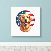 Patriotic Golden Retriever Open Crest Shirt キャンバスプリント (インサイチュ (ウッドフロア))