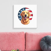Patriotic Golden Retriever Open Crest Shirt キャンバスプリント (インサイチュ (リビング))