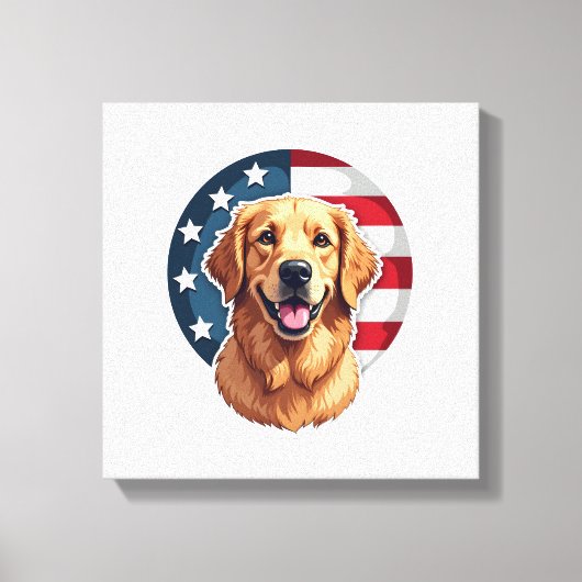 Patriotic Golden Retriever Open Crest Shirt キャンバスプリント (正面)