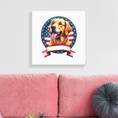 Patriotic Golden Retriever Open Ribbon Crest Shirt キャンバスプリント (インサイチュ (リビング))