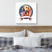 Patriotic Golden Retriever Open Ribbon Crest Shirt キャンバスプリント (インサイチュ (寝室))