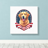Patriotic Golden Retriever Pocket Emblem Tee キャンバスプリント (インサイチュ (ウッドフロア))