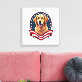 Patriotic Golden Retriever Pocket Emblem Tee キャンバスプリント (インサイチュ (リビング))