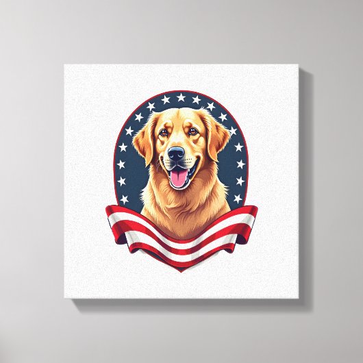 Patriotic Golden Retriever Pocket Emblem Tee キャンバスプリント (正面)