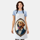 Patriotic Golden Retriever Portrait Vintage Tee エプロン (着用した状態)