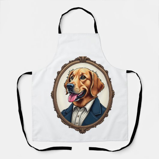Patriotic Golden Retriever Portrait Vintage Tee エプロン (正面)