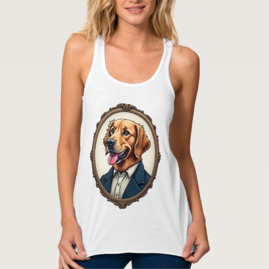 Patriotic Golden Retriever Portrait Vintage Tee タンクトップ (正面)