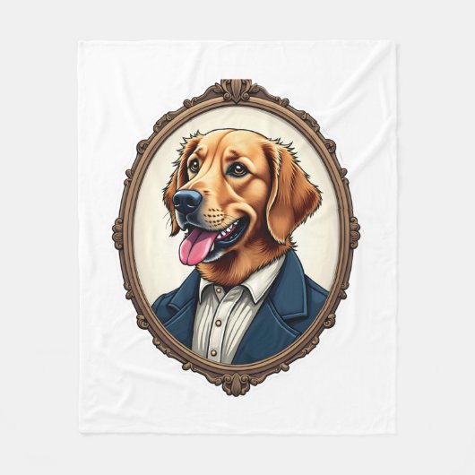 Patriotic Golden Retriever Portrait Vintage Tee フリースブランケット (正面)