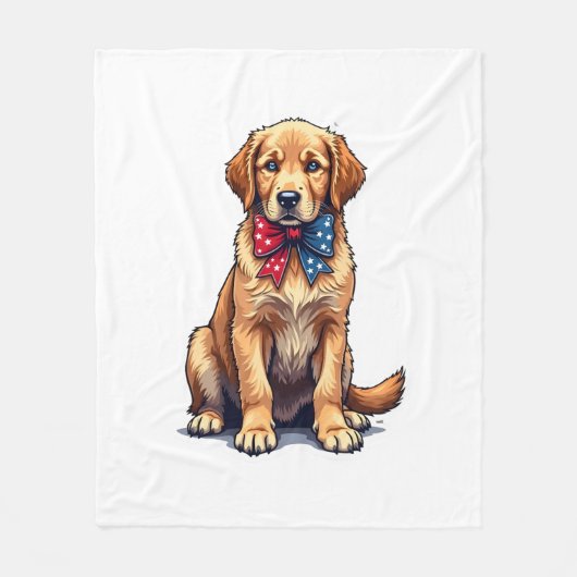 Patriotic Golden Retriever Puppy Vintage Shirt 4 フリースブランケット (正面)